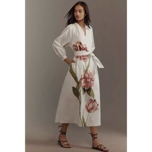 Anthropologie Floral Midi White Maxi Dress Pink Floral Print | Farm Rio Inspo